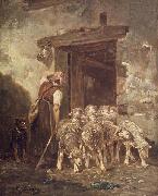 Charles Jacque Leaving the Sheep Pen painting